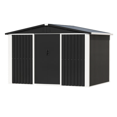 AOBABO Metal 6' x 8' Outdoor Utility Tool Storage Shed with Door and Lock, Black