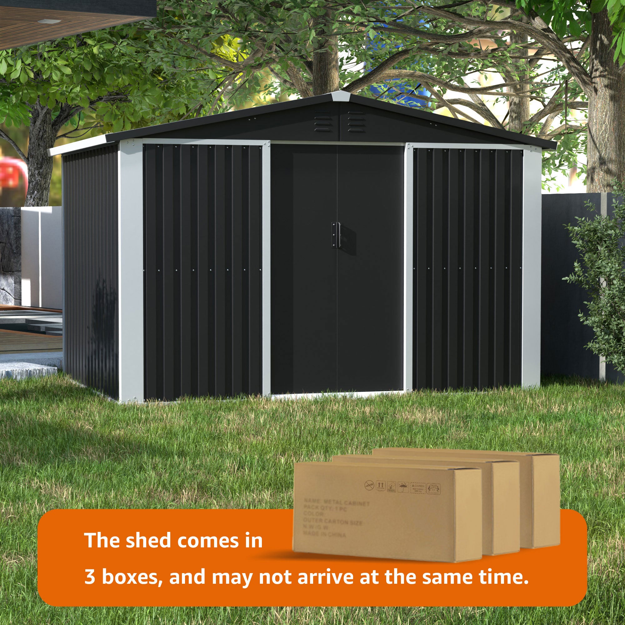 AOBABO Metal 6' x 8' Outdoor Utility Storage Shed with Door & Lock, Black (Used) - VMInnovations