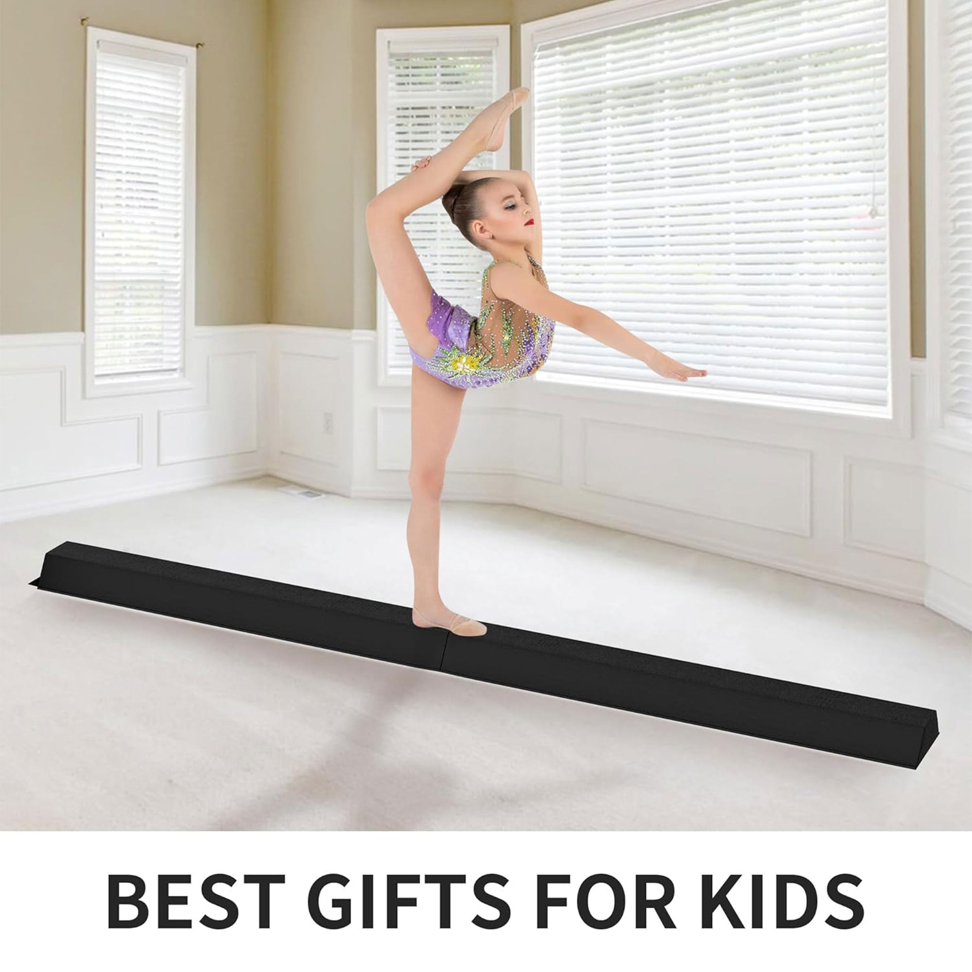 BalanceFrom Folding Foam Balance Beam, Portable Gymnastics Equipment with Hook-and-Loop Fasteners for Home or Gym Training, Black