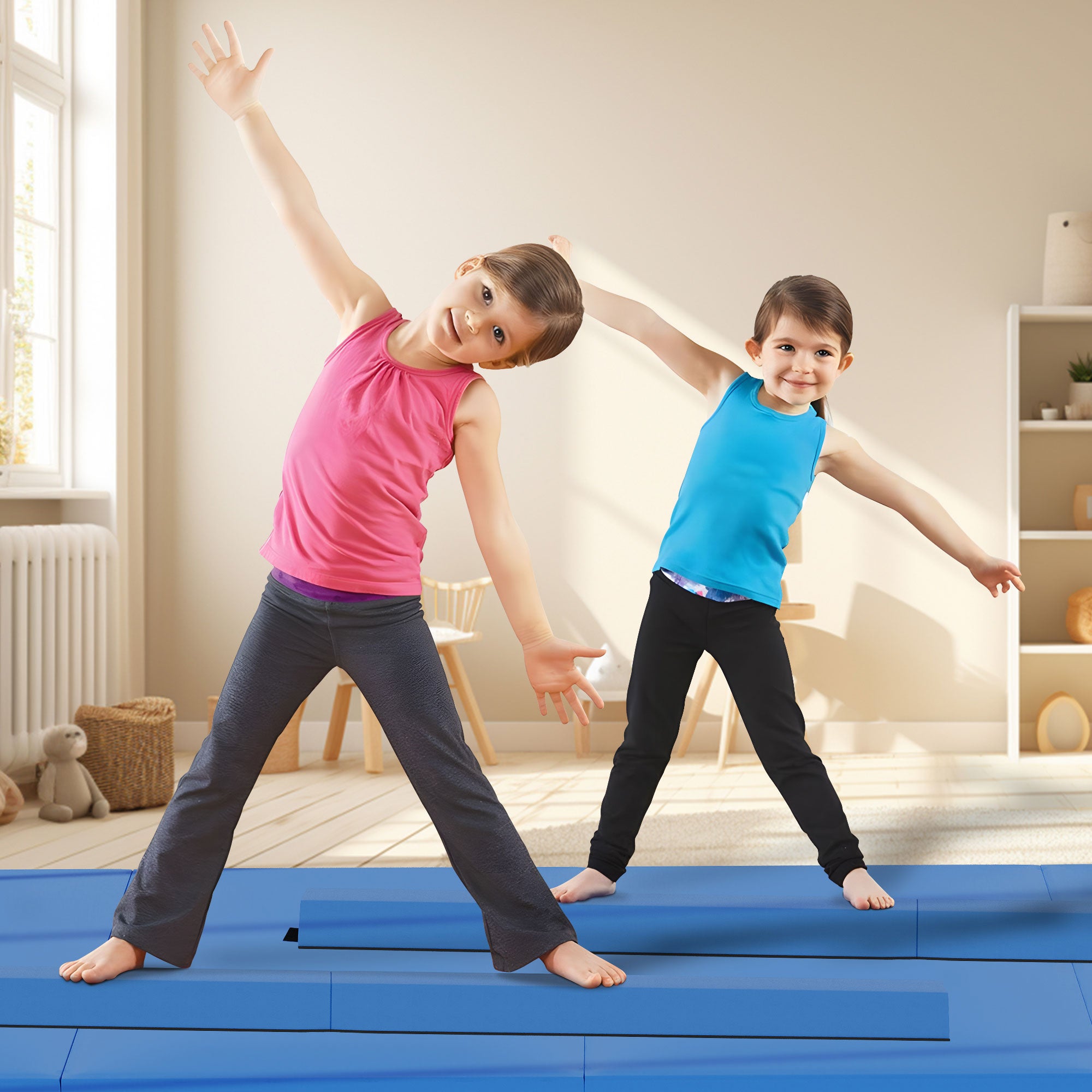 BalanceFrom 8 Foot Folding Balance Gymnastics Floor Beam with Handles, Blue - VMInnovations