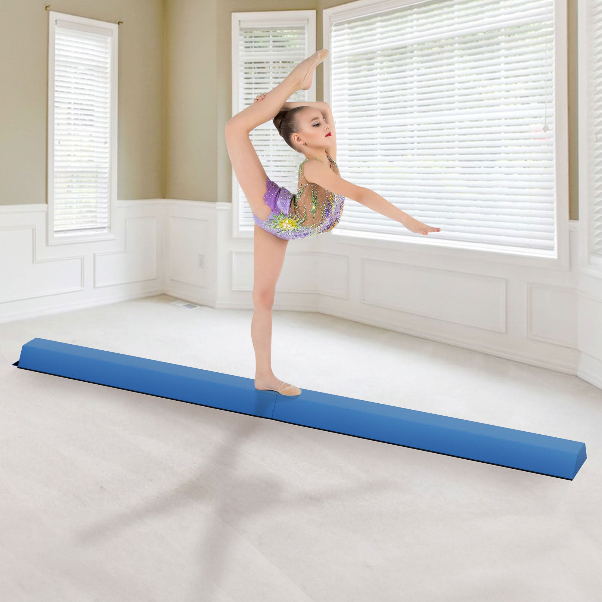 BalanceFrom 8 Foot Folding Balance Gymnastics Floor Beam with Handles, Blue - VMInnovations