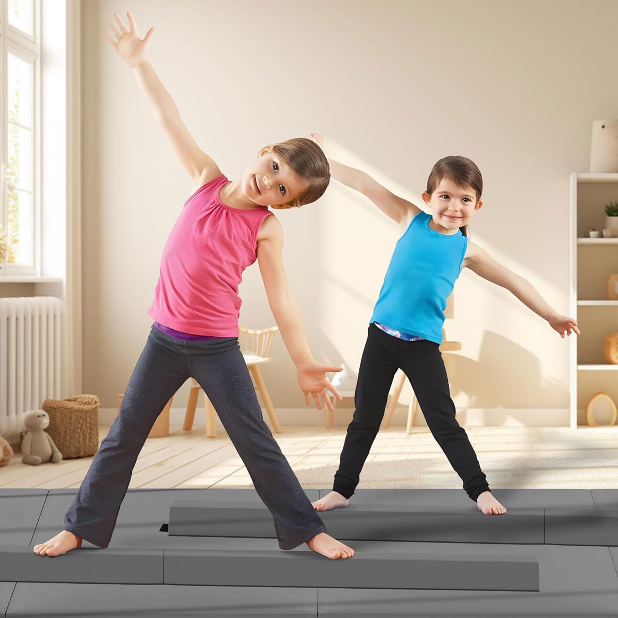 BalanceFrom 8' Folding Gymnastics Floor Beam with Handles, Gray (Open Box) - VMInnovations