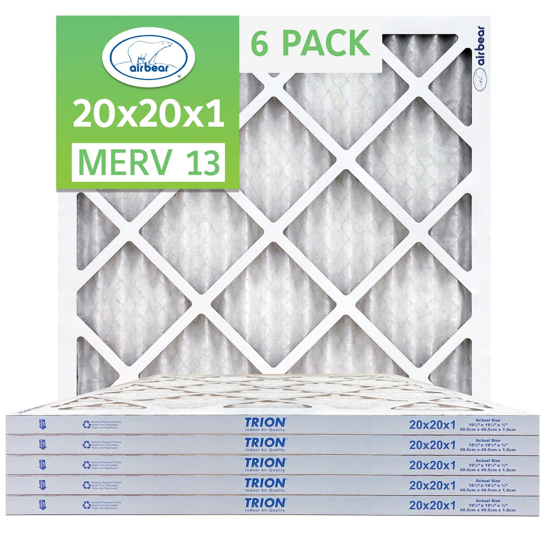 Trion MERV 13 Air Bear 20 x 20 x 1" High Efficiency Pleated HVAC Filter, 6 Pack - VMInnovations