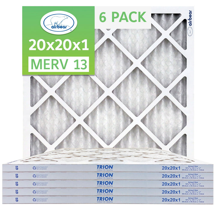 Trion MERV 13 Air Bear 20 x 20 x 1" High Efficiency Pleated HVAC Filter, 6 Pack - VMInnovations