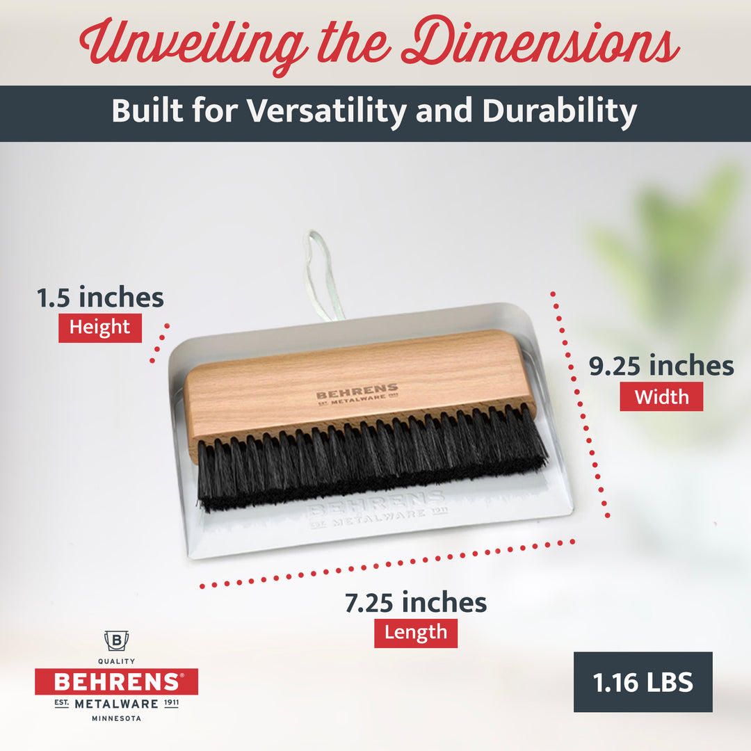 Behrens Portable Rectangular Galvanized Steel Dustpan and Brush Broom Set, White - VMInnovations