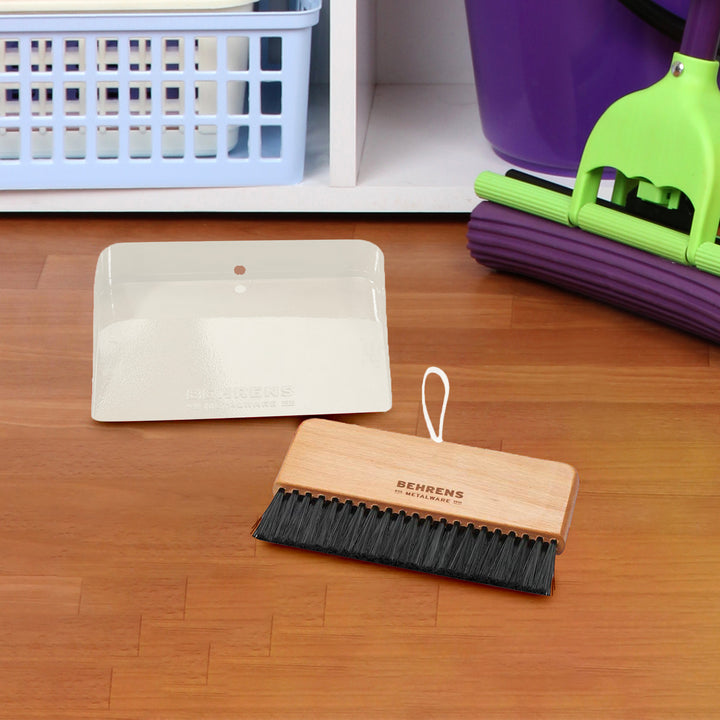 Behrens Portable Rectangular Galvanized Steel Dustpan and Brush Broom Set, White - VMInnovations