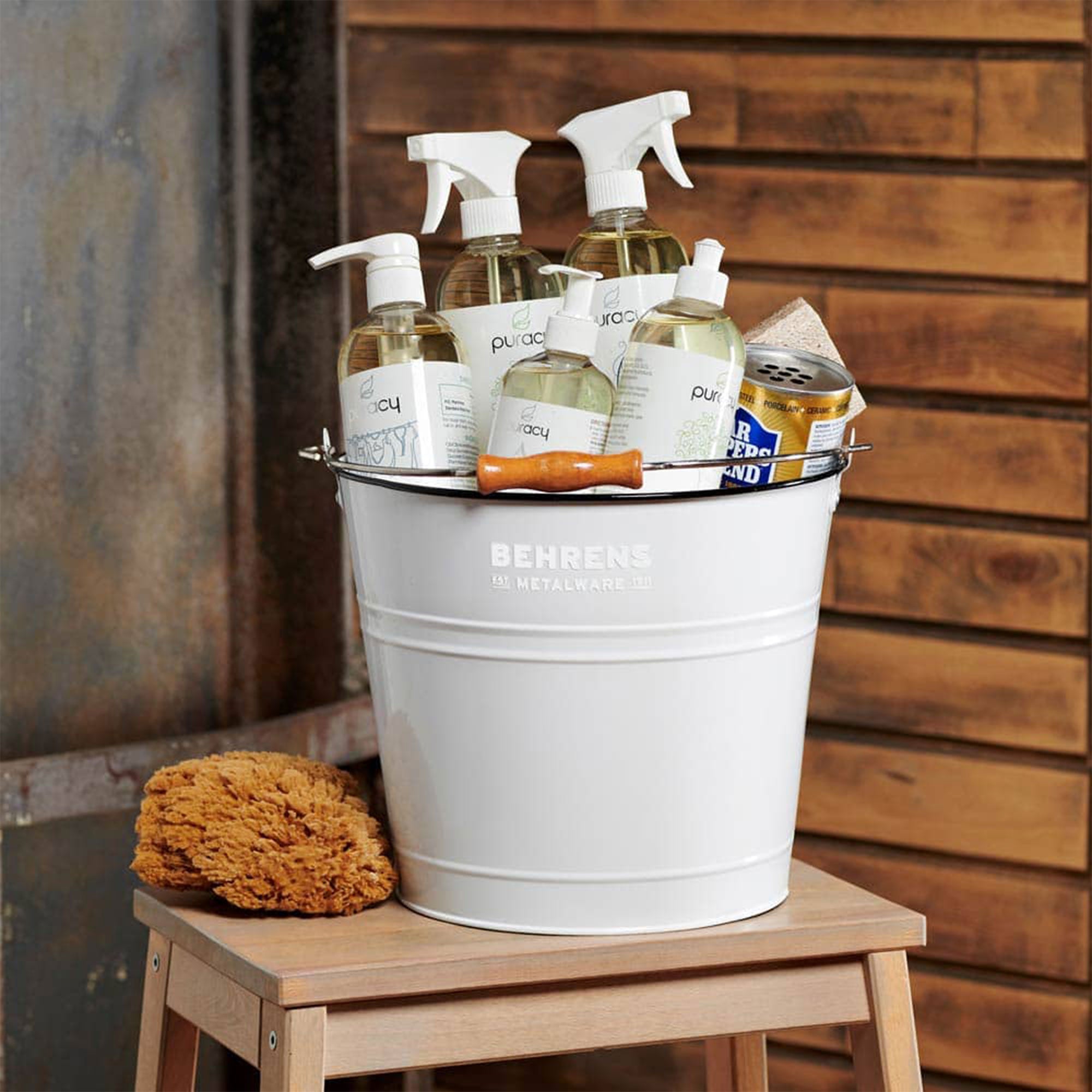 Behrens 2.75 Gallon Round Galvanized Steel Cleaning Pail with Handle, White - VMInnovations