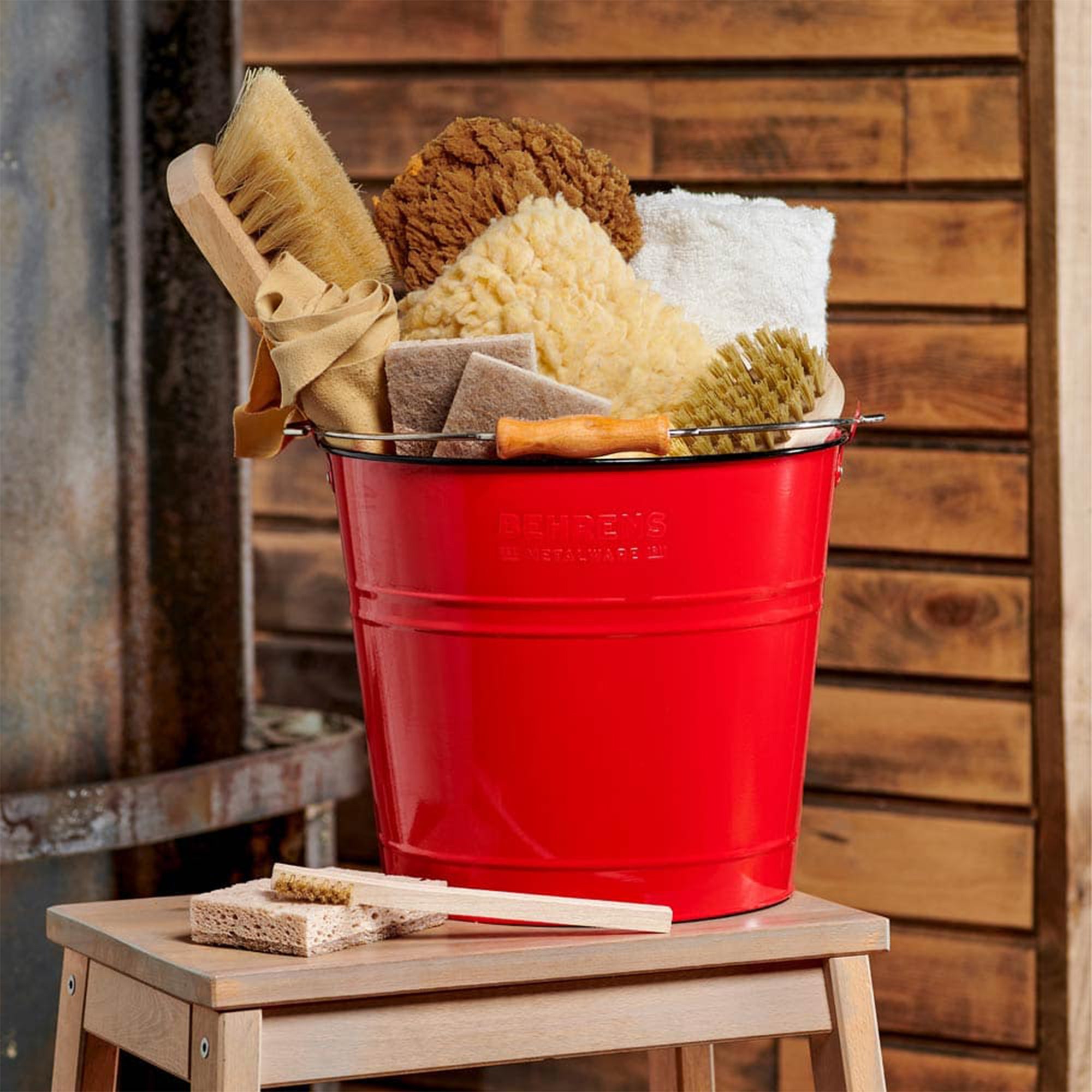 Behrens 2.75 Gallon Round Galvanized Steel Cleaning Pail with Wood Handle, Red - VMInnovations