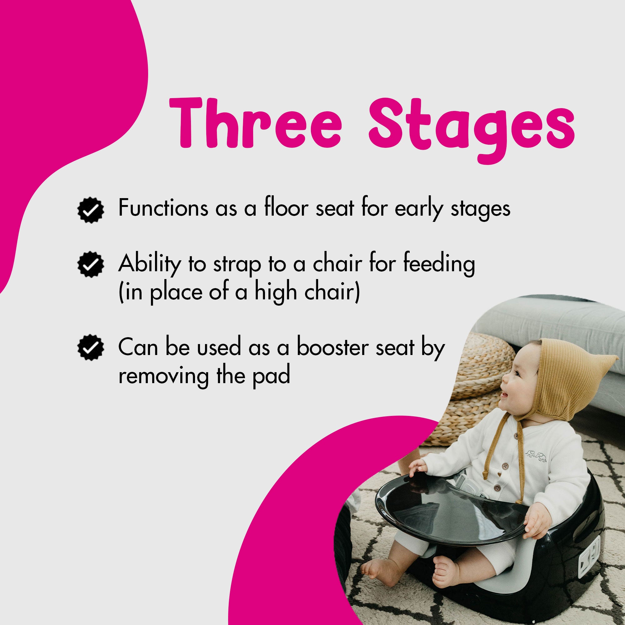 Bumbo Toddler Multi Seat 3-in-1 Booster High Chair and Tray, Black/Monsoon