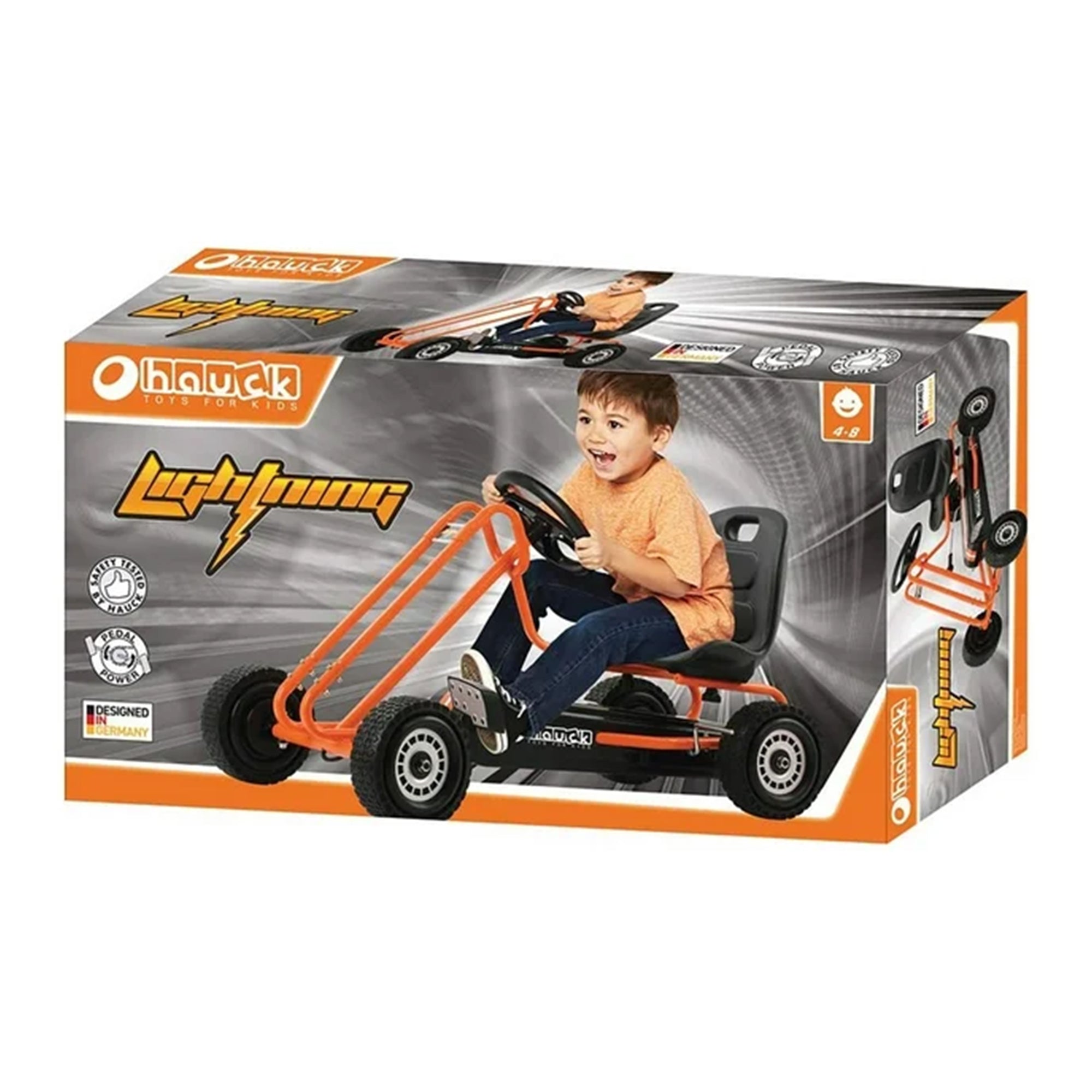 hauck Ergonomic Pedal Ride On Go Kart Toys for Boys & Girls Ages 4 to 8, Orange - VMInnovations