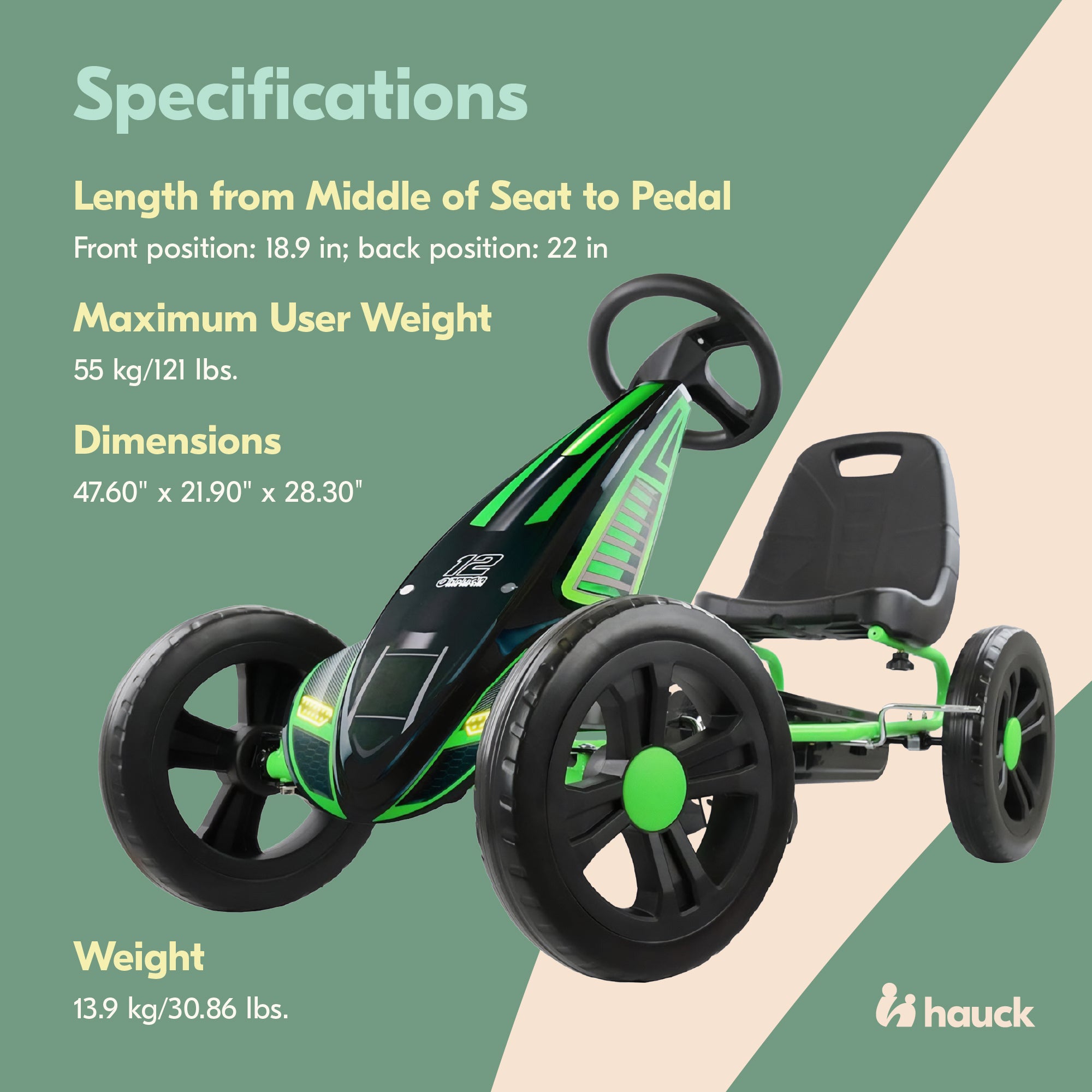hauck Cyclone Junior Racing Go Kart, 12” Rims and Race Style Pedals (Open Box) - VMInnovations