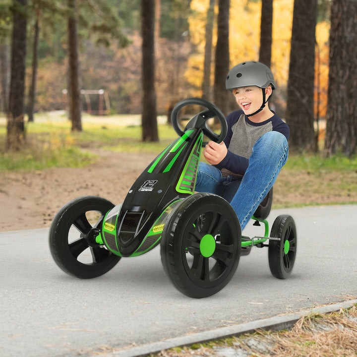hauck Cyclone Junior Racing Go Kart, 12” Rims and Race Style Pedals, Lime Green - VMInnovations