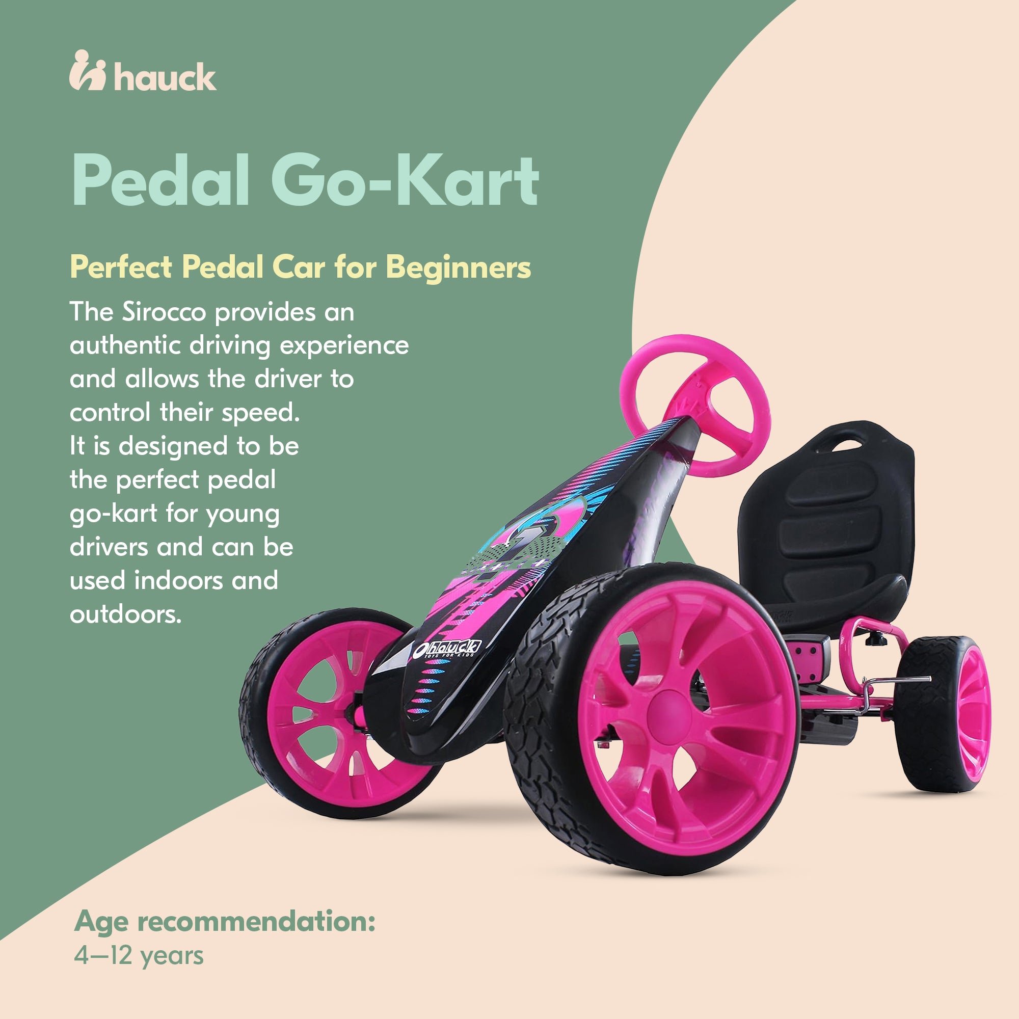 hauck Racing Clutch Free Go Kart w/Low Profile Rubber Tires, Pink (Open Box)