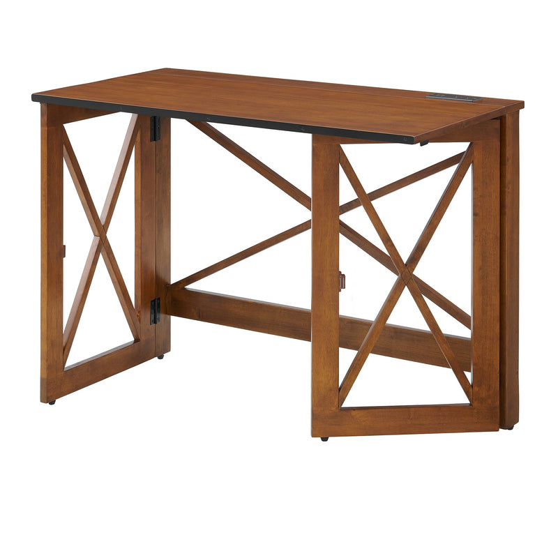 MECO Stakmore Stylish Versatile Folding Desk with Built In Outlets, Fruitwood