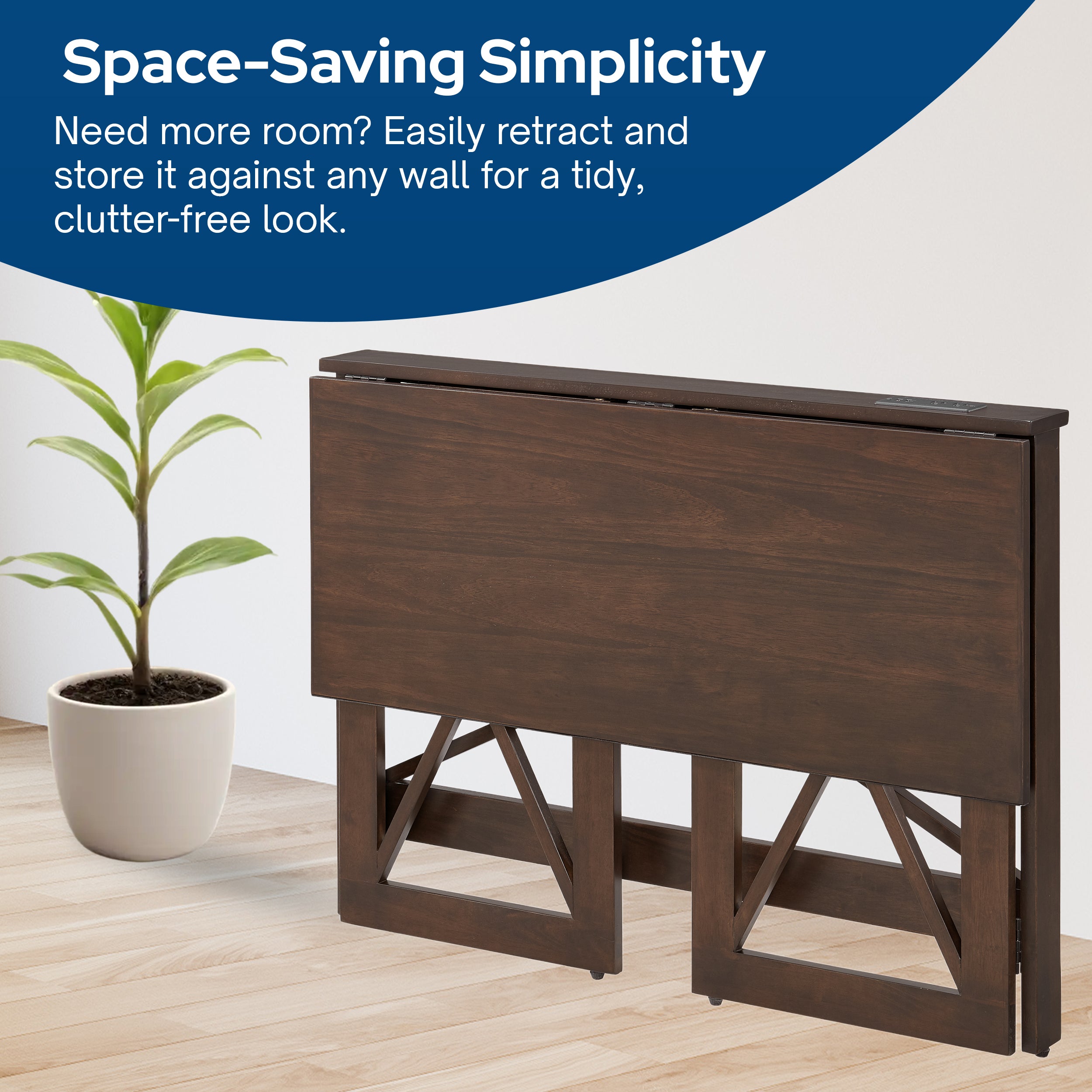 MECO Stakmore Stylish Versatile Folding Desk with Built In Outlets, Espresso - VMInnovations