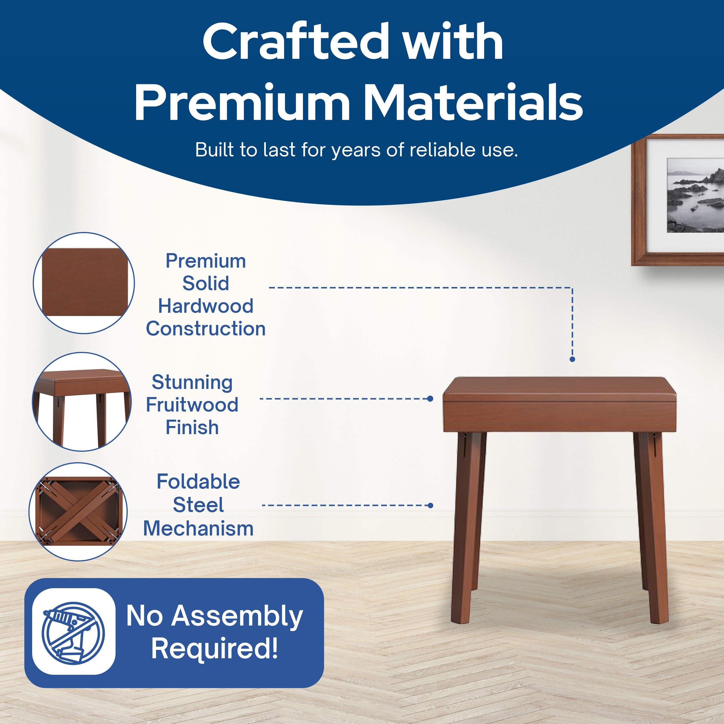 Stakmore Wooden Folding End Table, No Assembly, Fruitwood, 19 x 15 x 19 in