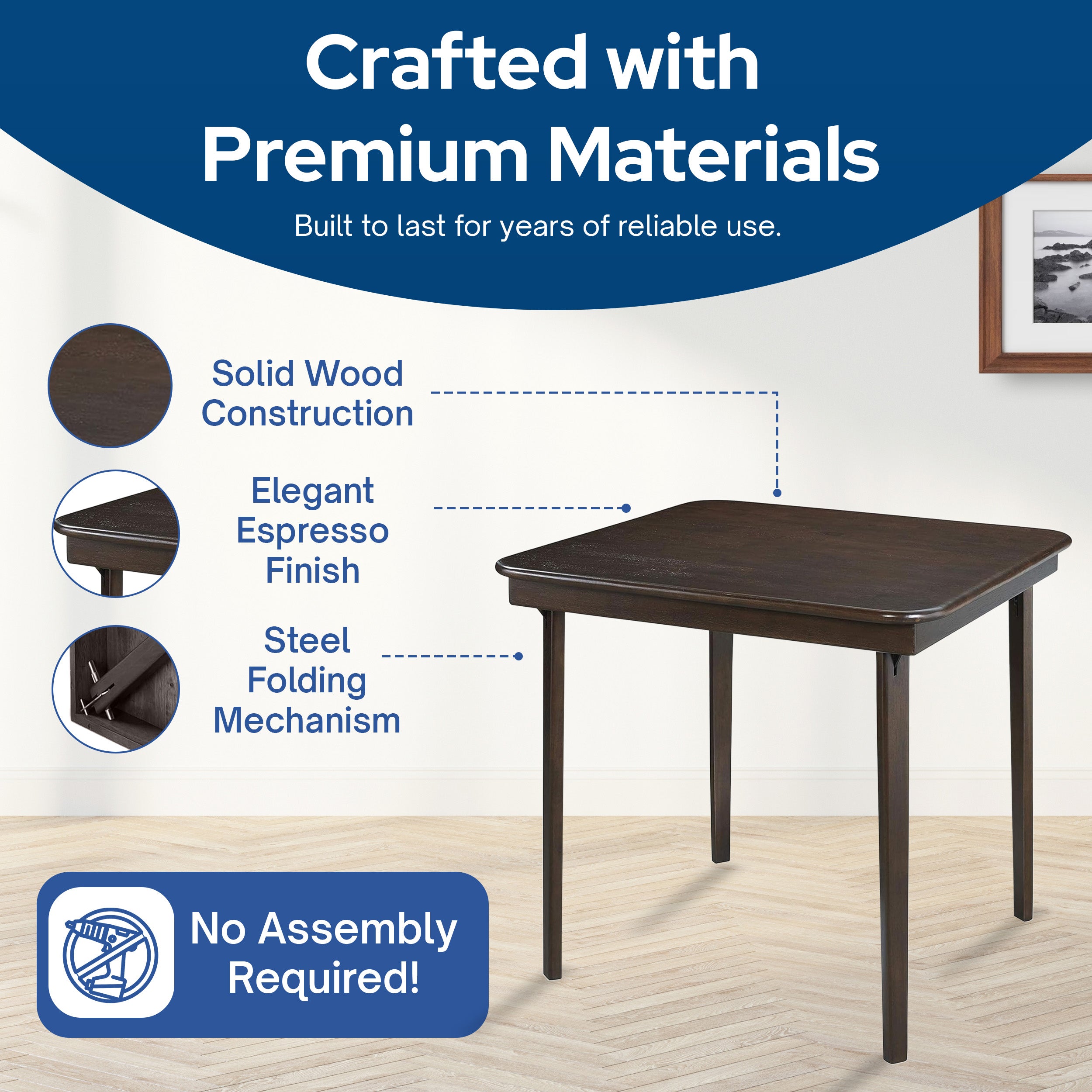 MECO Stakmore Classic Straight Edge Wood Folding Table, Espresso Frame(Open Box)