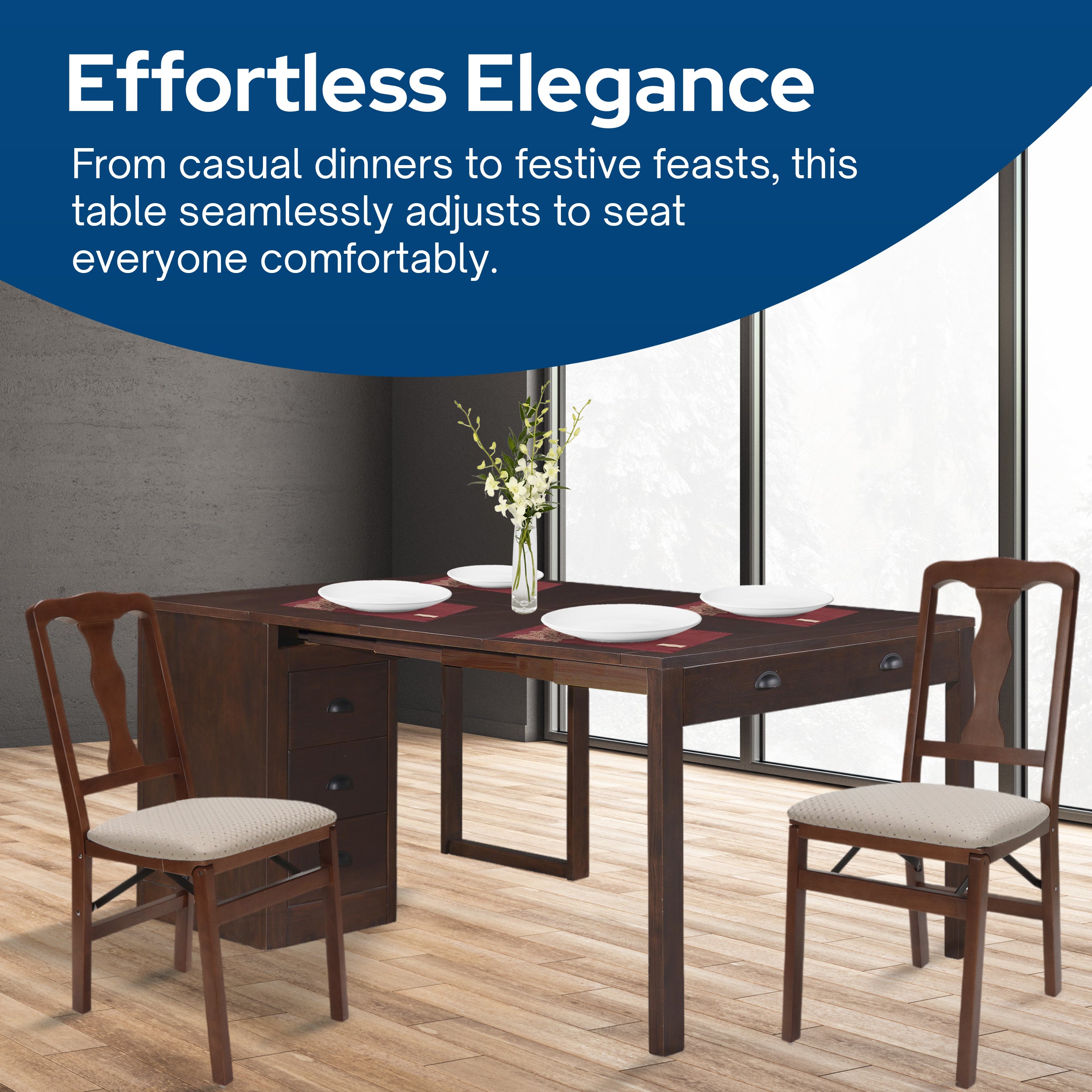 MECO Stakmore Wooden Made Expandable Desk with Ottoman and 3 Functioning Drawers - VMInnovations