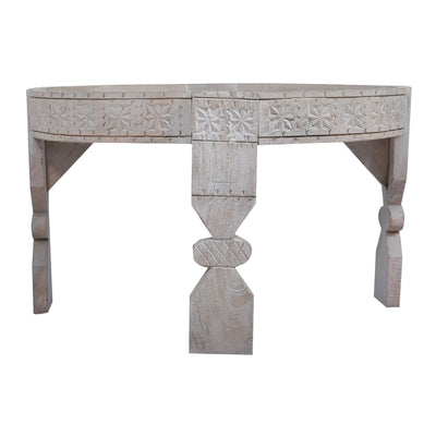 Ananya Nomad Round Wooden Coffee Table in White Distressed Finish