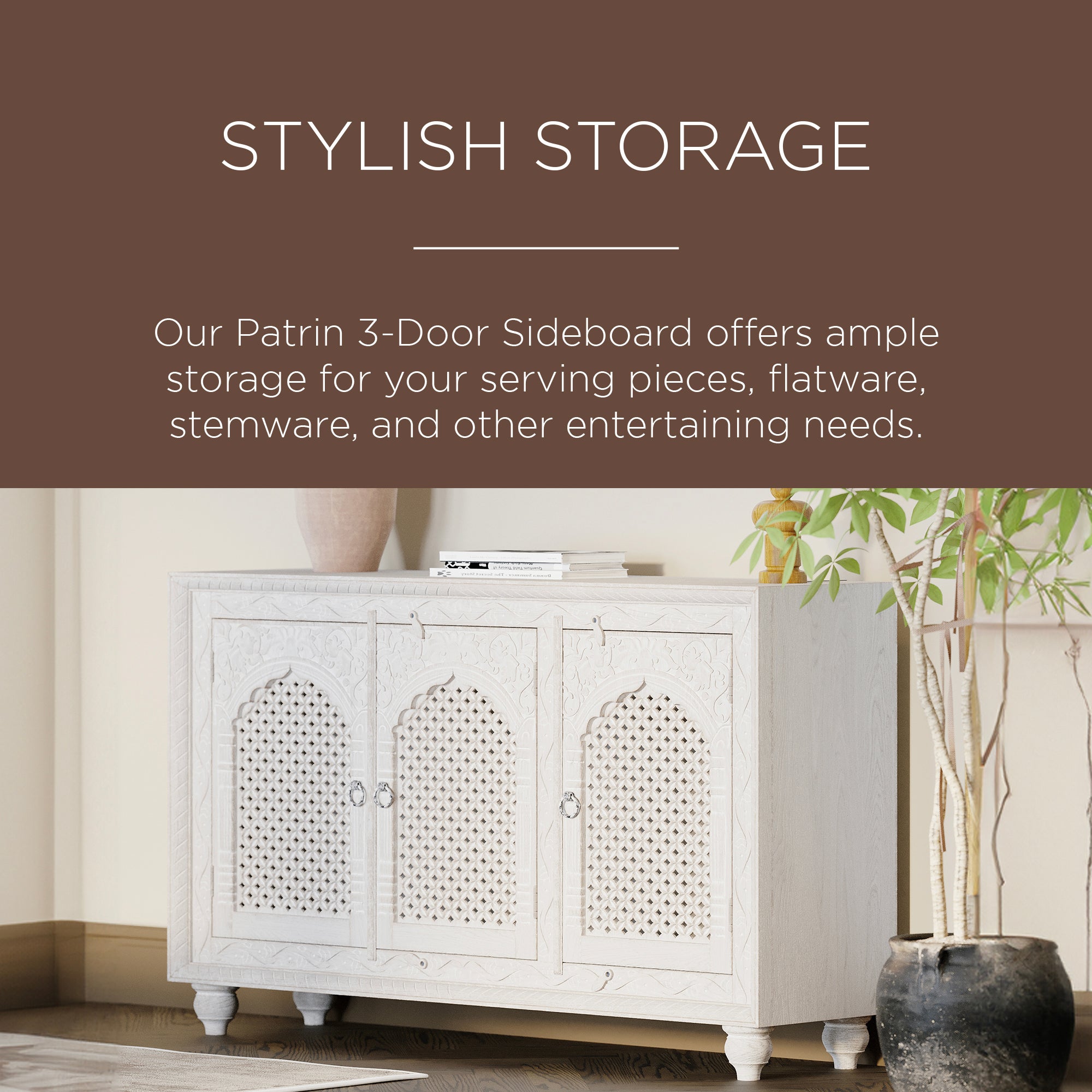 Patrin Nomad Wooden Sideboard in White Distressed Finish - VMInnovations