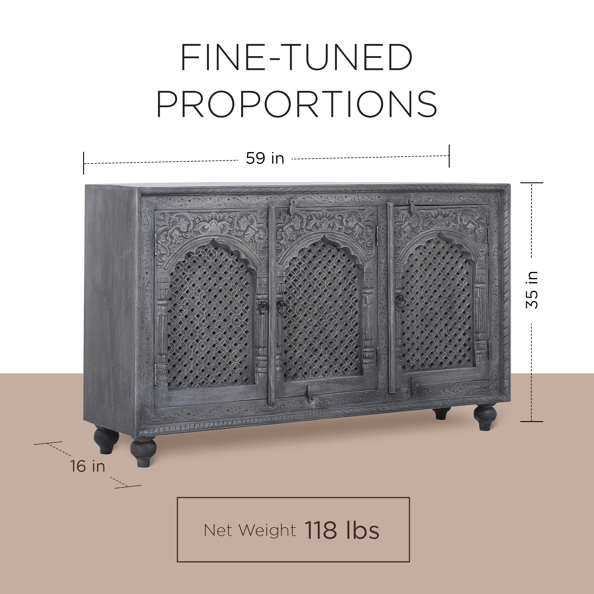 Patrin Nomad Wooden Sideboard in Grey Distressed Finish - VMInnovations