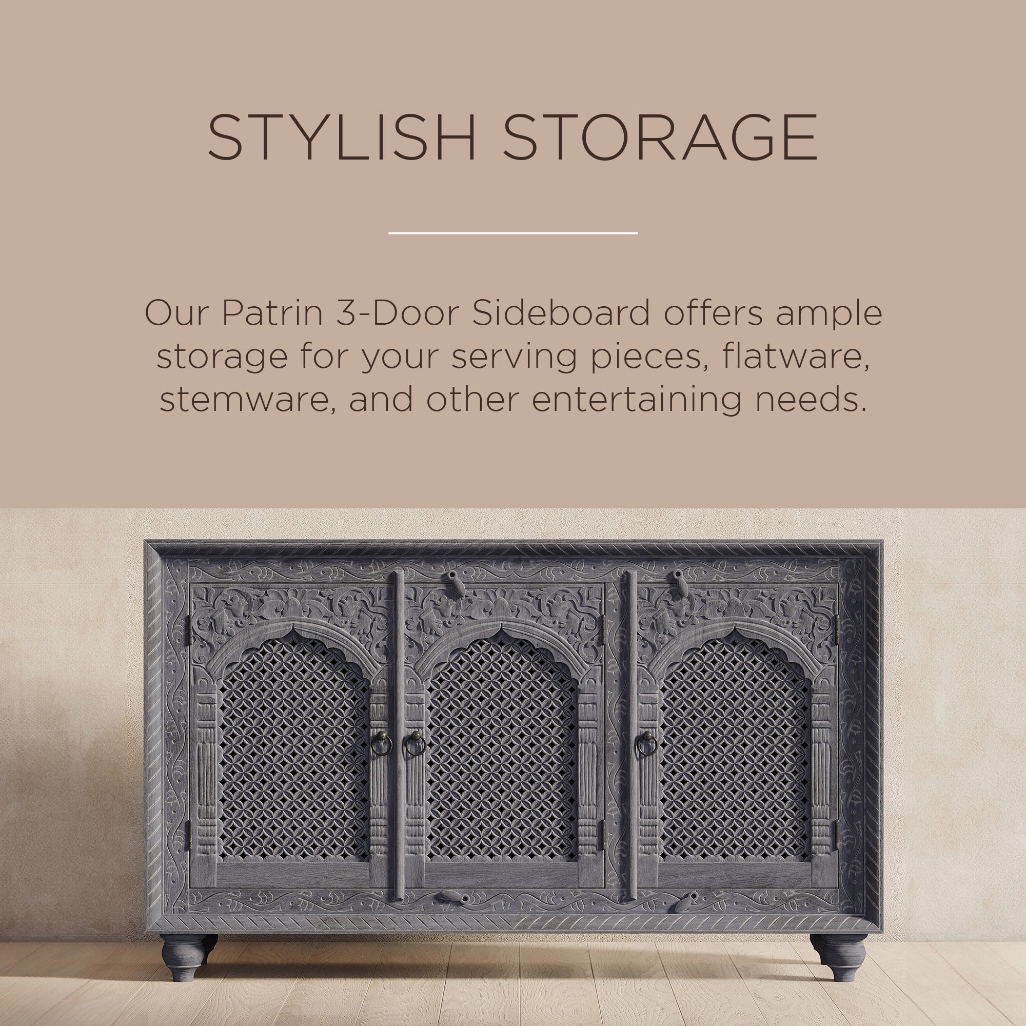 Maven Lane Patrin Handmade Heritage Wooden Sideboard in Grey Finish (Damaged) - VMInnovations