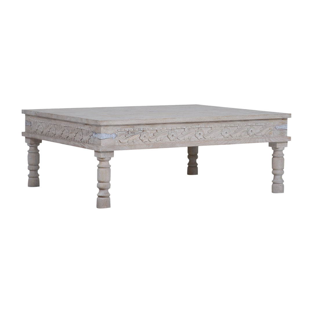Emin Nomad Wooden Rectangular Coffee Table in White Distressed Finish - VMInnovations