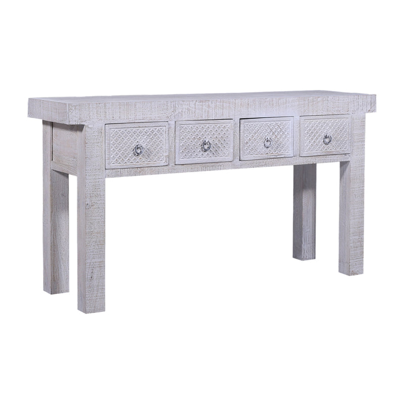 Veena Nomad Wooden Console Table in White Distressed Finish