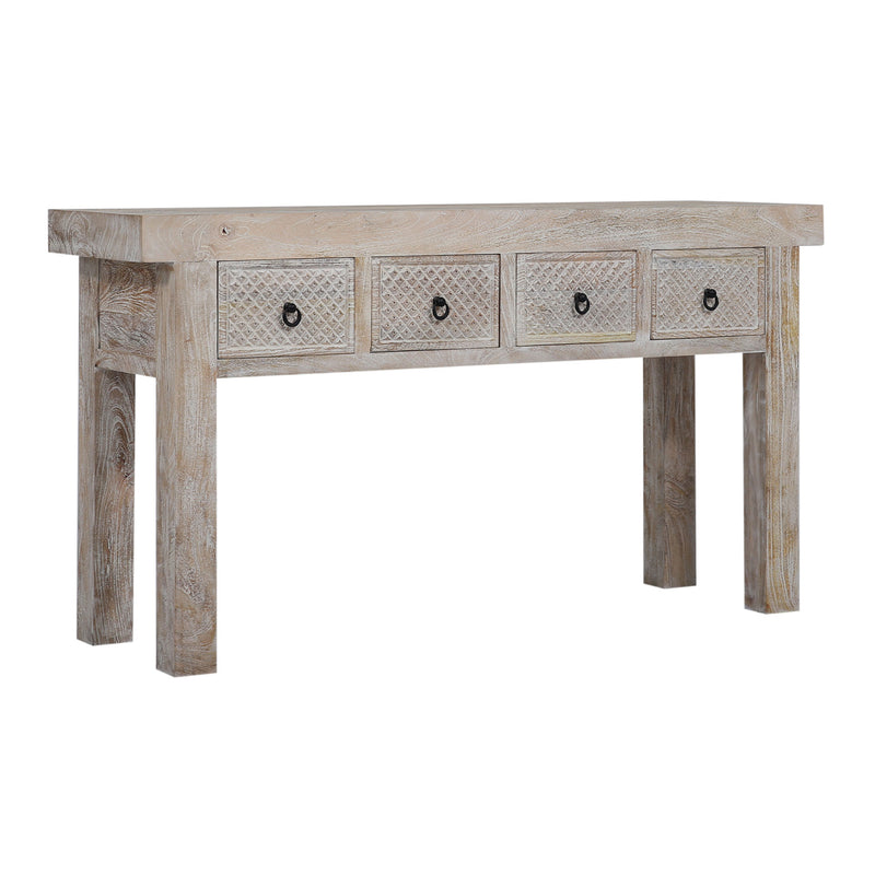 Veena Nomad Wooden Console Table in Distressed Natural Finish