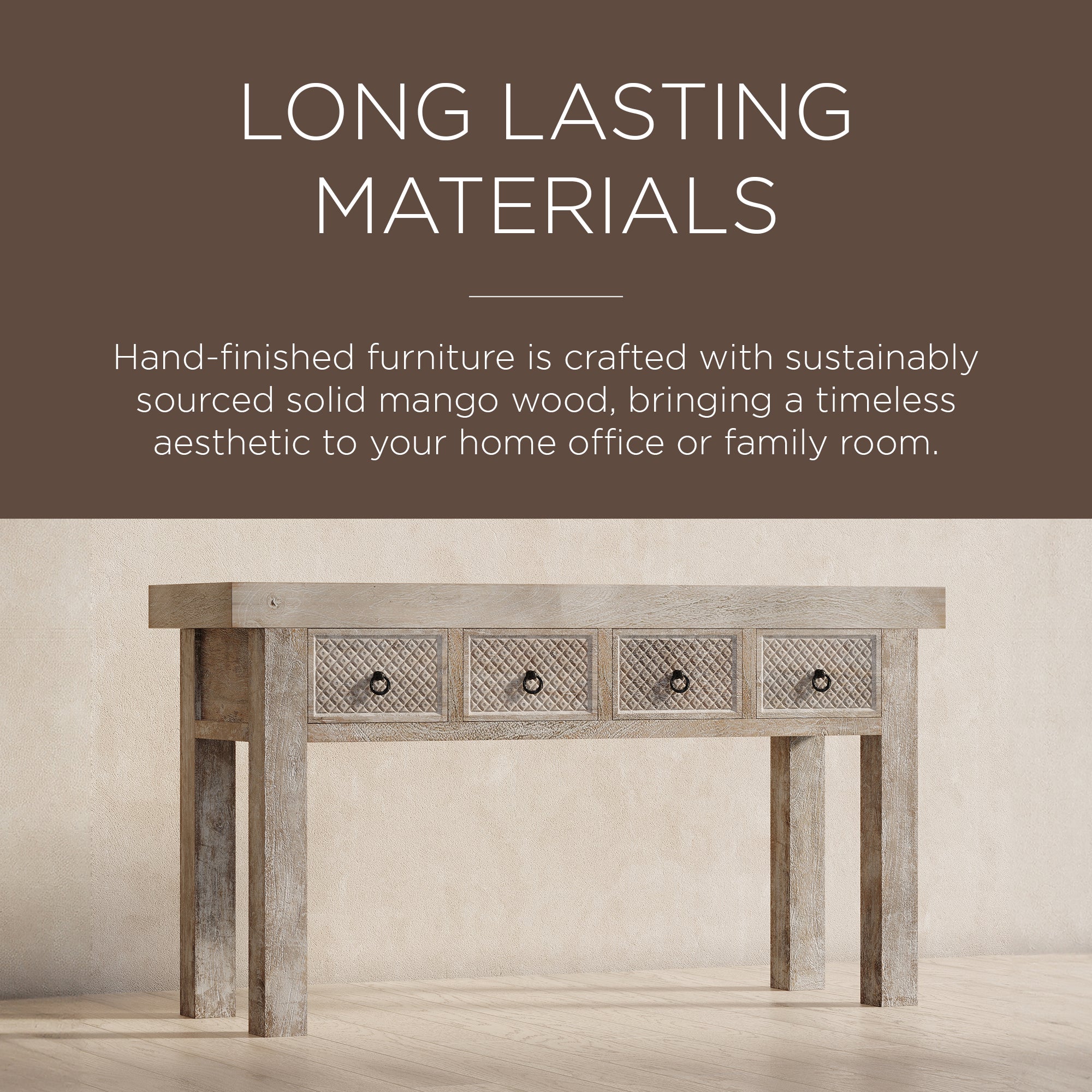Veena Nomad Wooden Console Table in Distressed Natural Finish