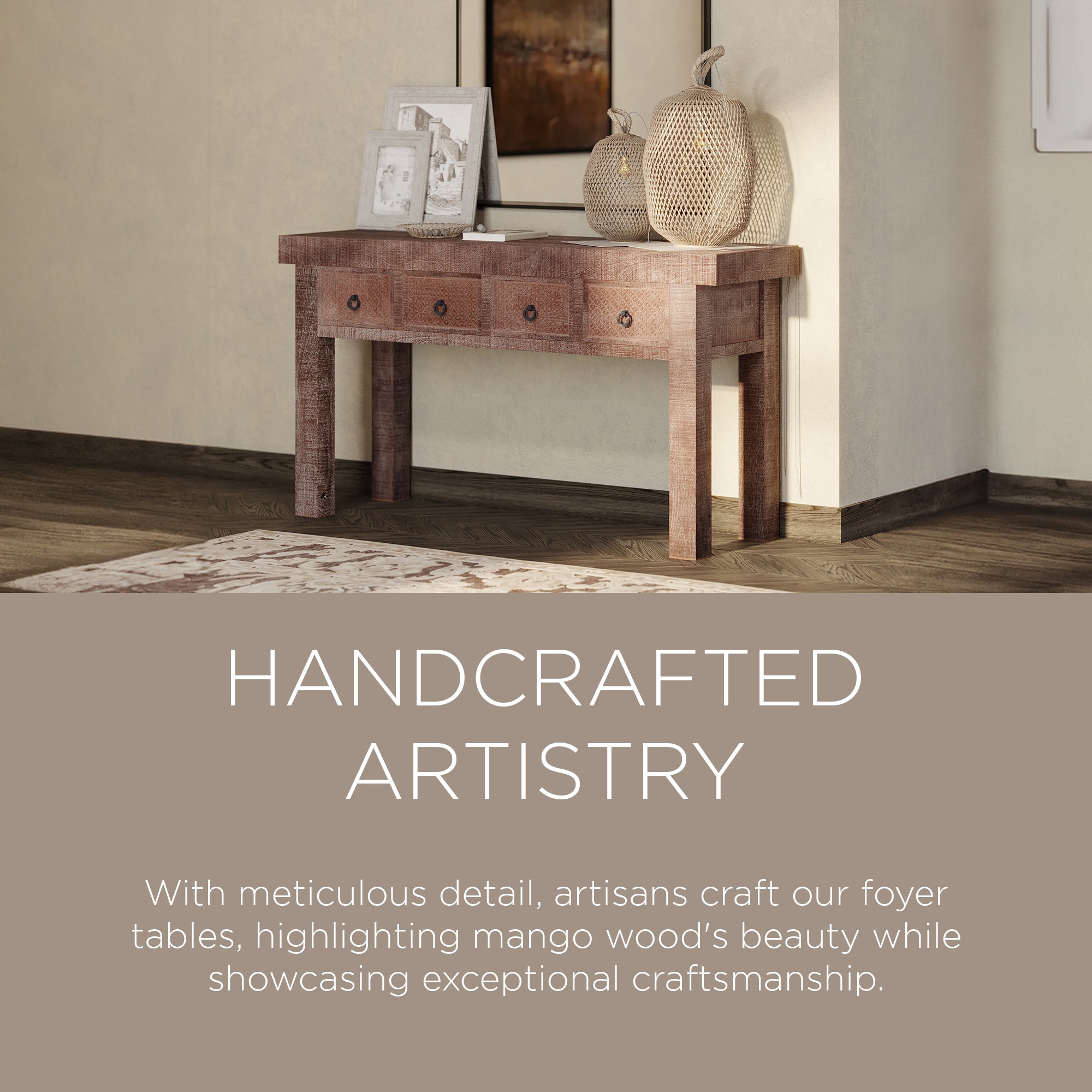 Veena Nomad Wooden Console Table in Brown Distressed Finish