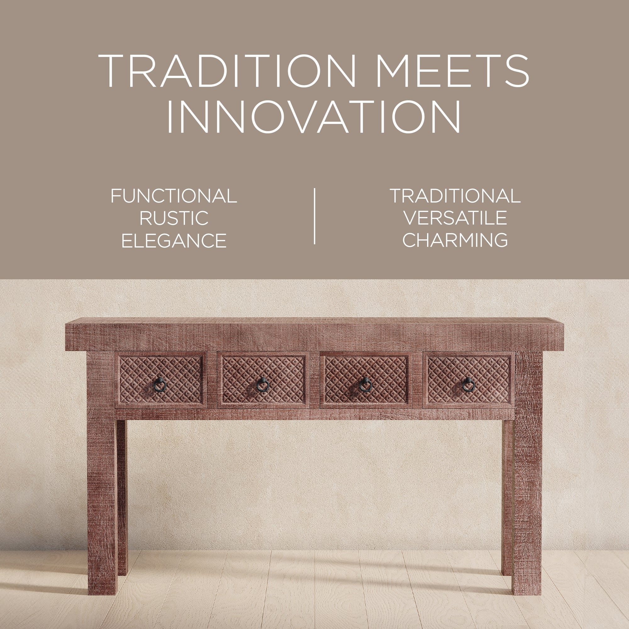 Veena Nomad Wooden Console Table in Brown Distressed Finish