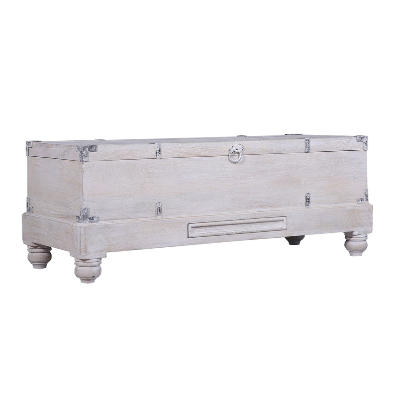 Nerio Nomad Wooden Storage Bench in White Distressed Finish