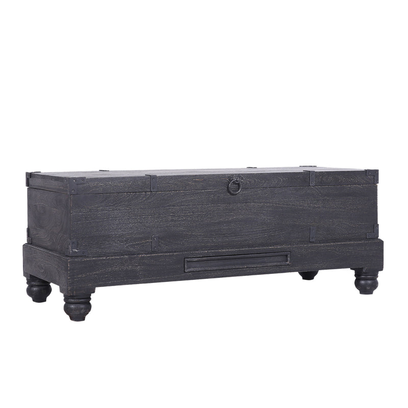 Nerio Nomad Wooden Storage Bench in Black Distressed Finish