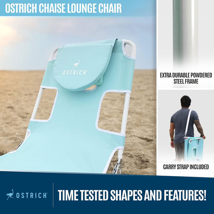 Ostrich Chaise Lounge, Versatile Facedown Beach Camping Pool Tanning Chair, Aqua - VMInnovations