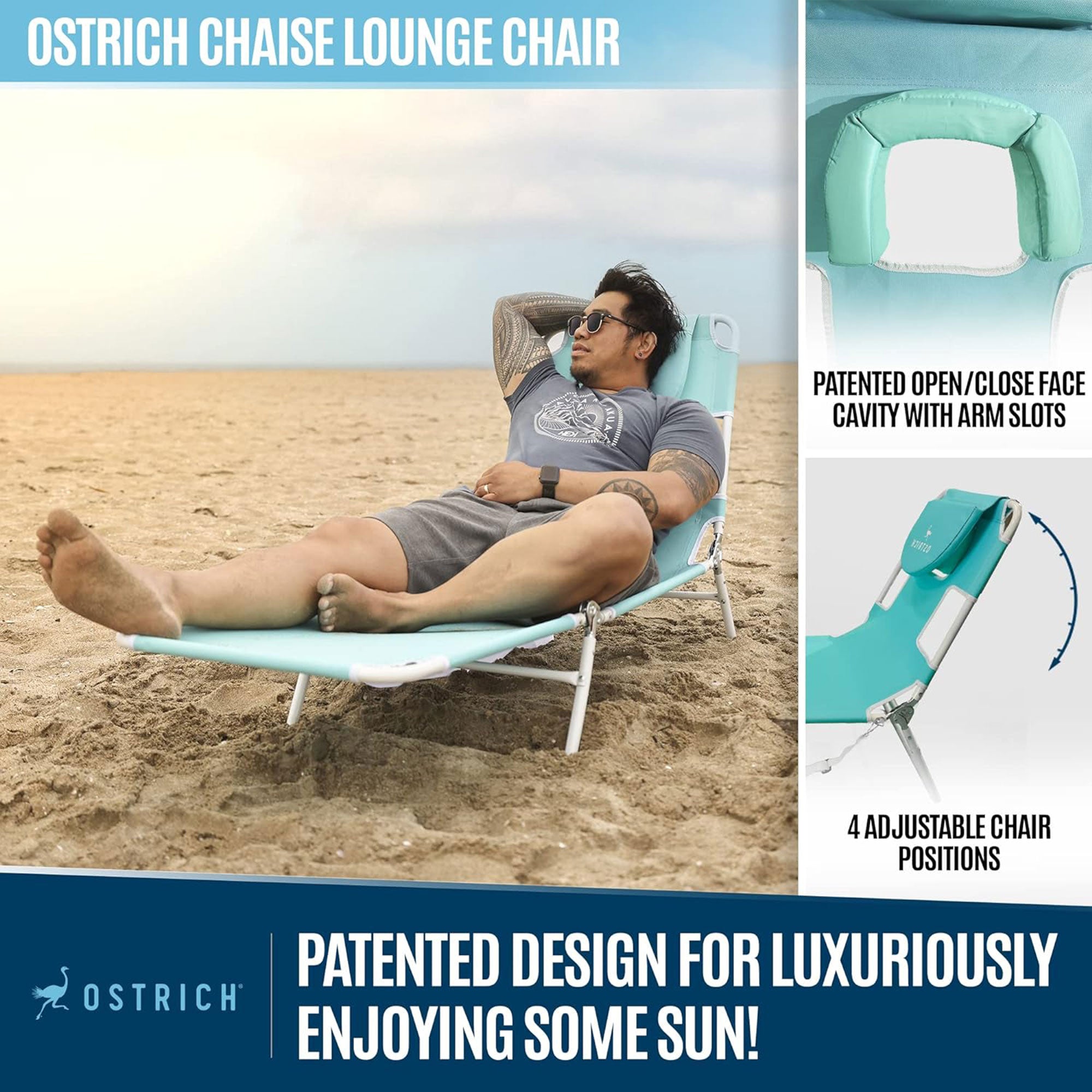 Ostrich The Original Chaise Lounge Portable Beach Chair & Custom Fitted Towel