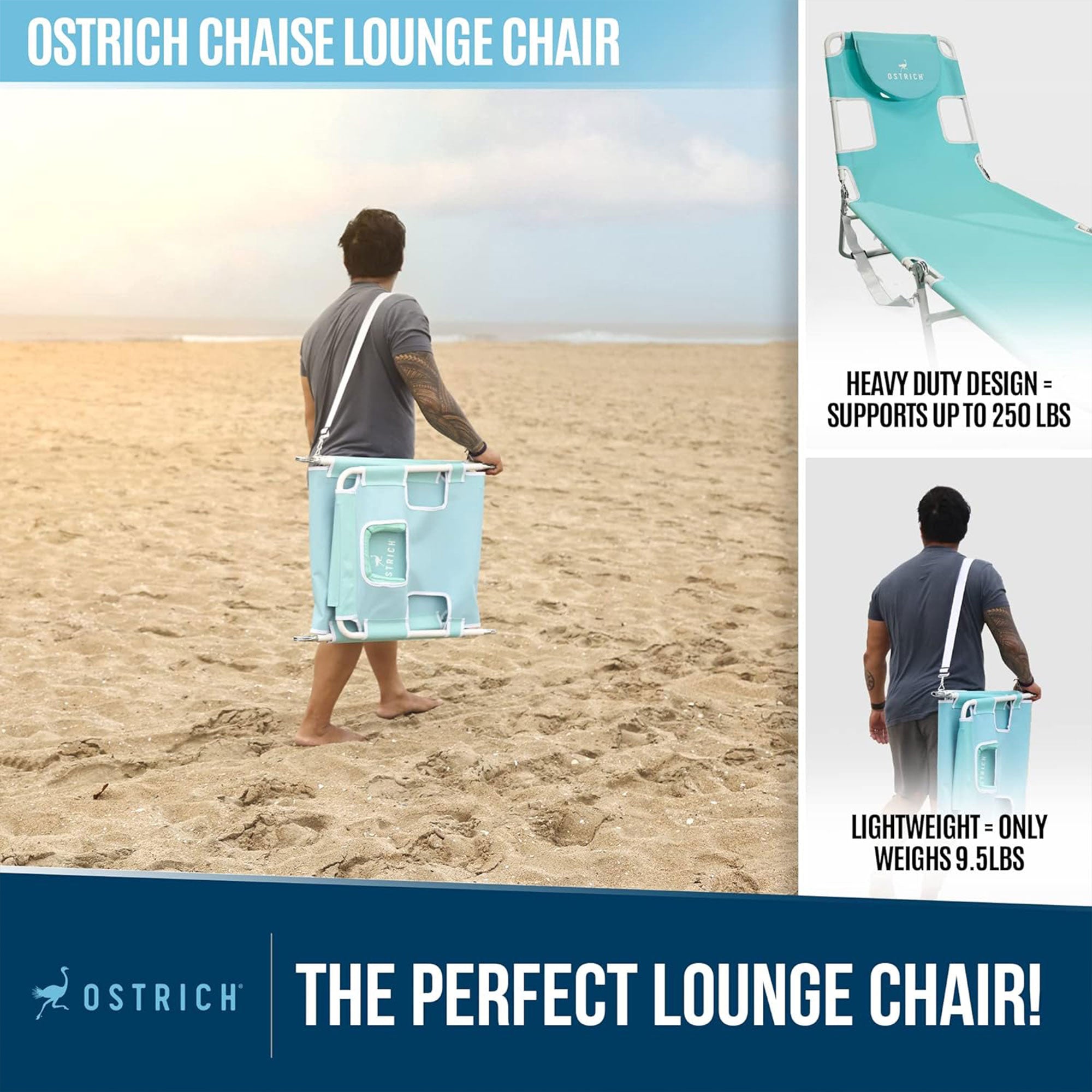 Ostrich The Original Chaise Lounge Portable Beach Chair & Custom Fitted Towel