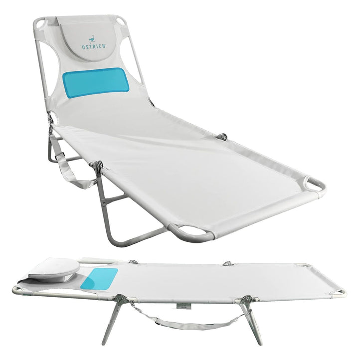 Ostrich Ladies Comfort Lounger, Foldable Beach Camping Pool Tanning Chair, White - VMInnovations