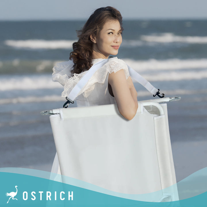 Ostrich Ladies Comfort Lounger, Foldable Beach Camping Pool Tanning Chair, White - VMInnovations