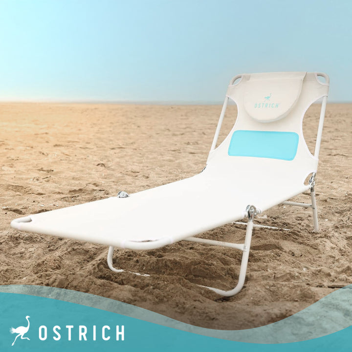 Ostrich Ladies Comfort Lounger, Foldable Beach Camping Pool Tanning Chair, White - VMInnovations
