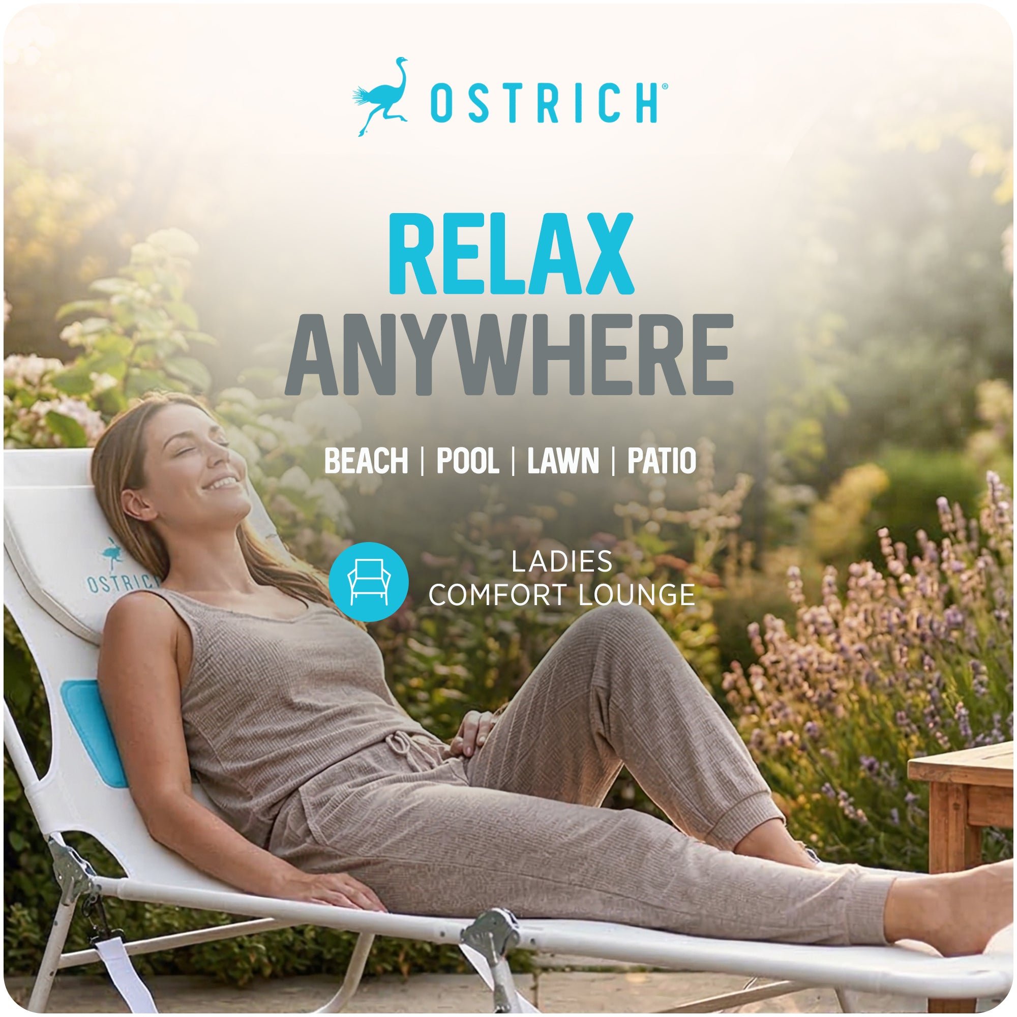 Ostrich Comfort Lounger, Foldable Beach Camping Pool Tanning Chair (Open Box) - VMInnovations