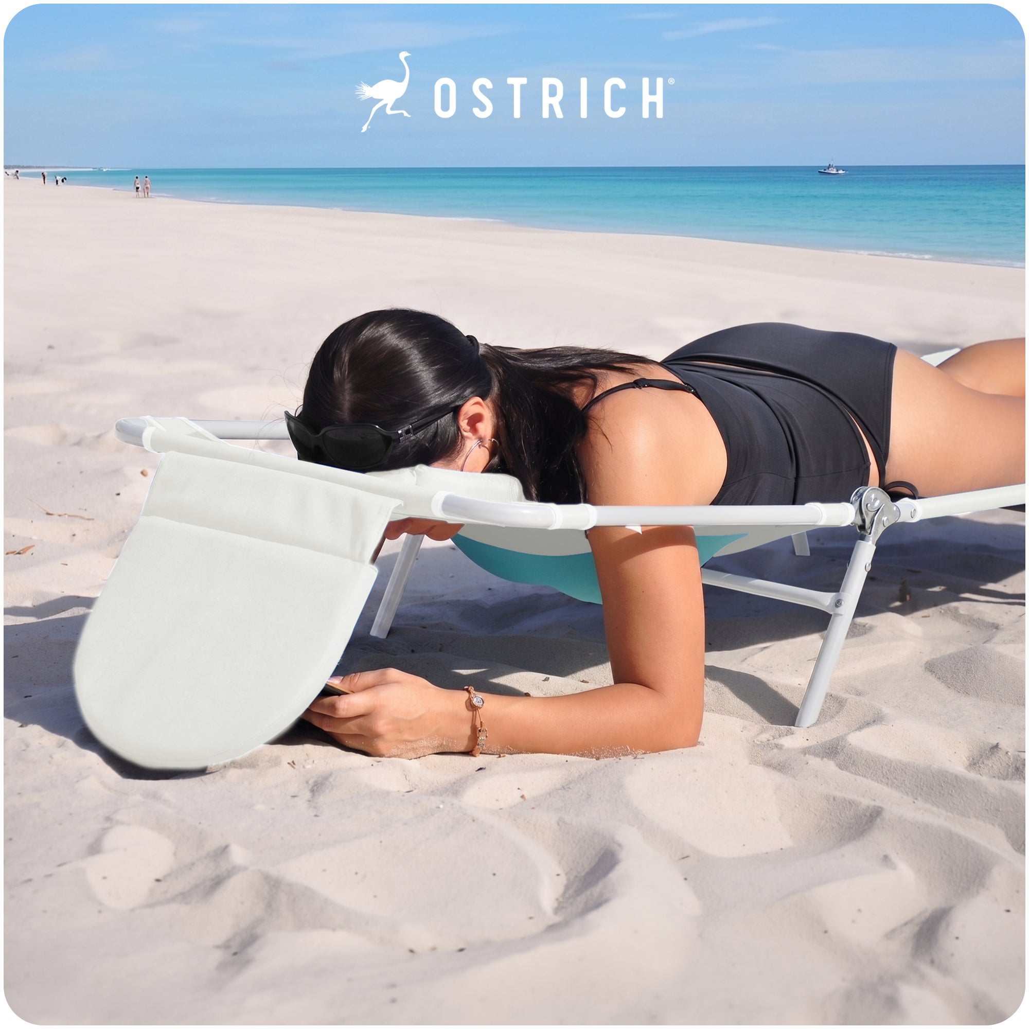 Ostrich The Ladies Comfort Lounger, Foldable Beach Pool Tanning Chair, White