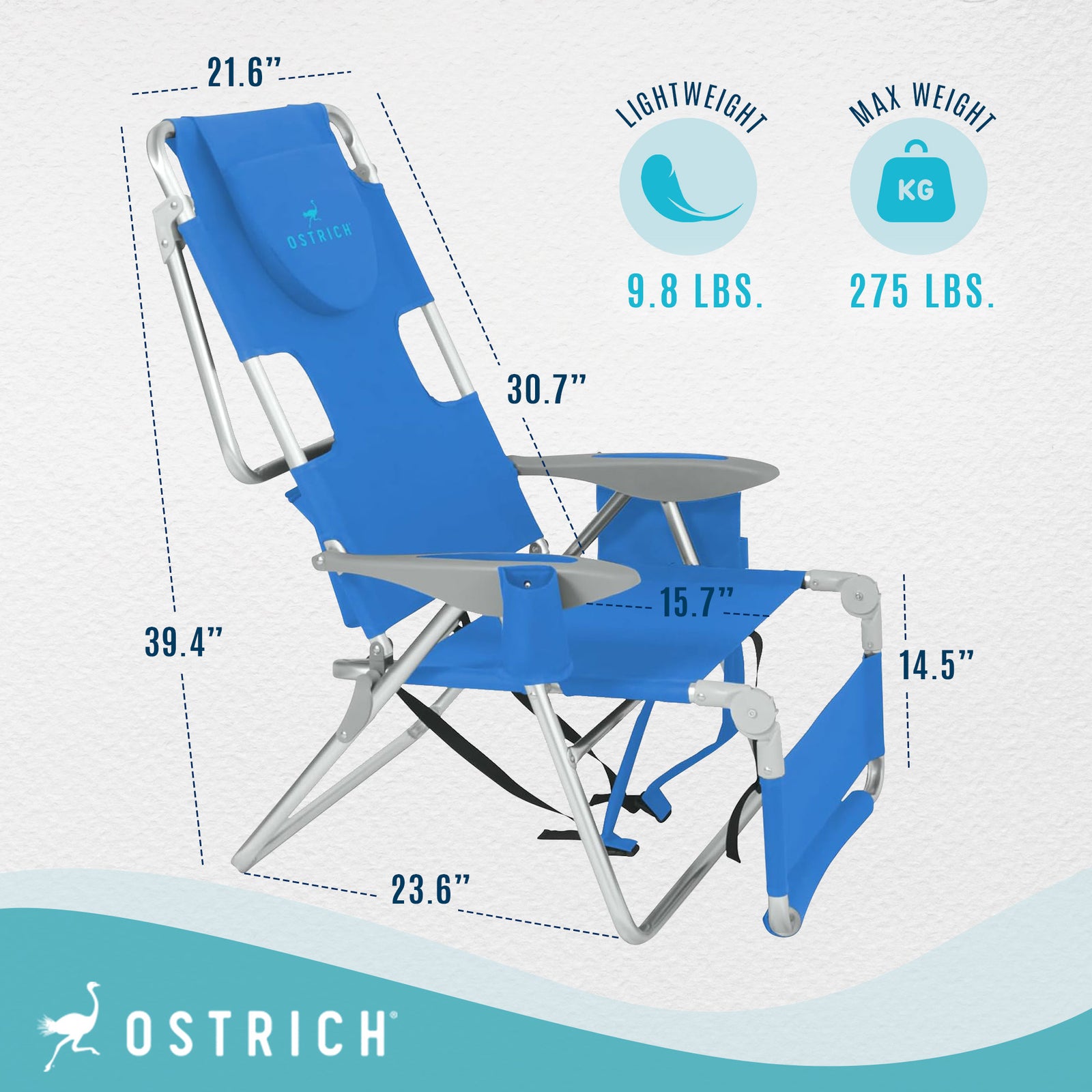 Deltess Ostrich 3 In 1 Portable Chair Cooler Bag & Reclining Lounger, Royal Blue - VMInnovations