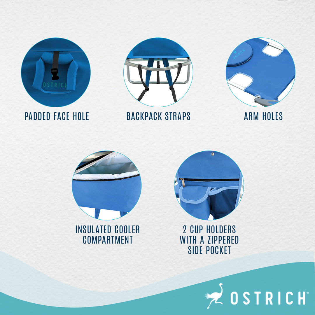 Deltess Ostrich 3 In 1 Portable Chair Cooler Bag & Reclining Lounger, Royal Blue - VMInnovations