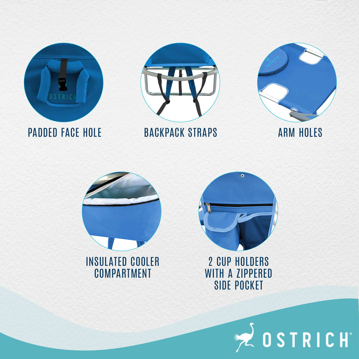 Deltess Ostrich 3 In 1 Portable Chair Cooler Bag & Reclining Lounger, Royal Blue - VMInnovations