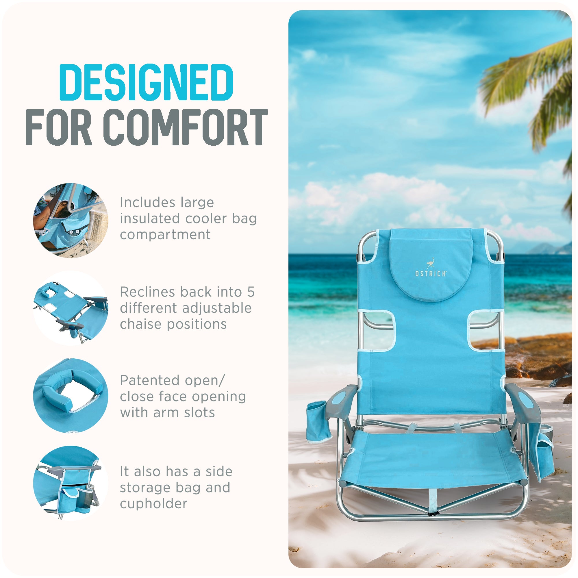 Deltess Ostrich Deluxe On Your Back Aluminum Chair w/Cooler Bag,Light Blue(Used)