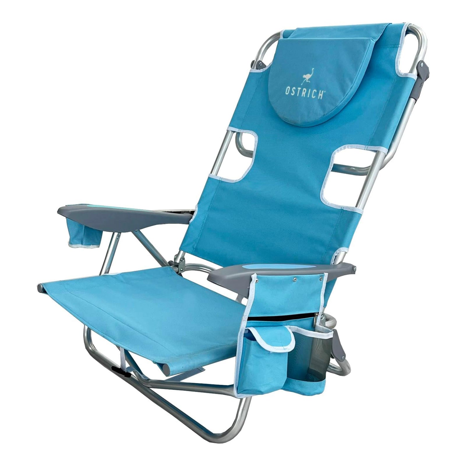 Deltess Ostrich Deluxe On Your Back Aluminum Chair with Cooler Bag, Light Blue - VMInnovations