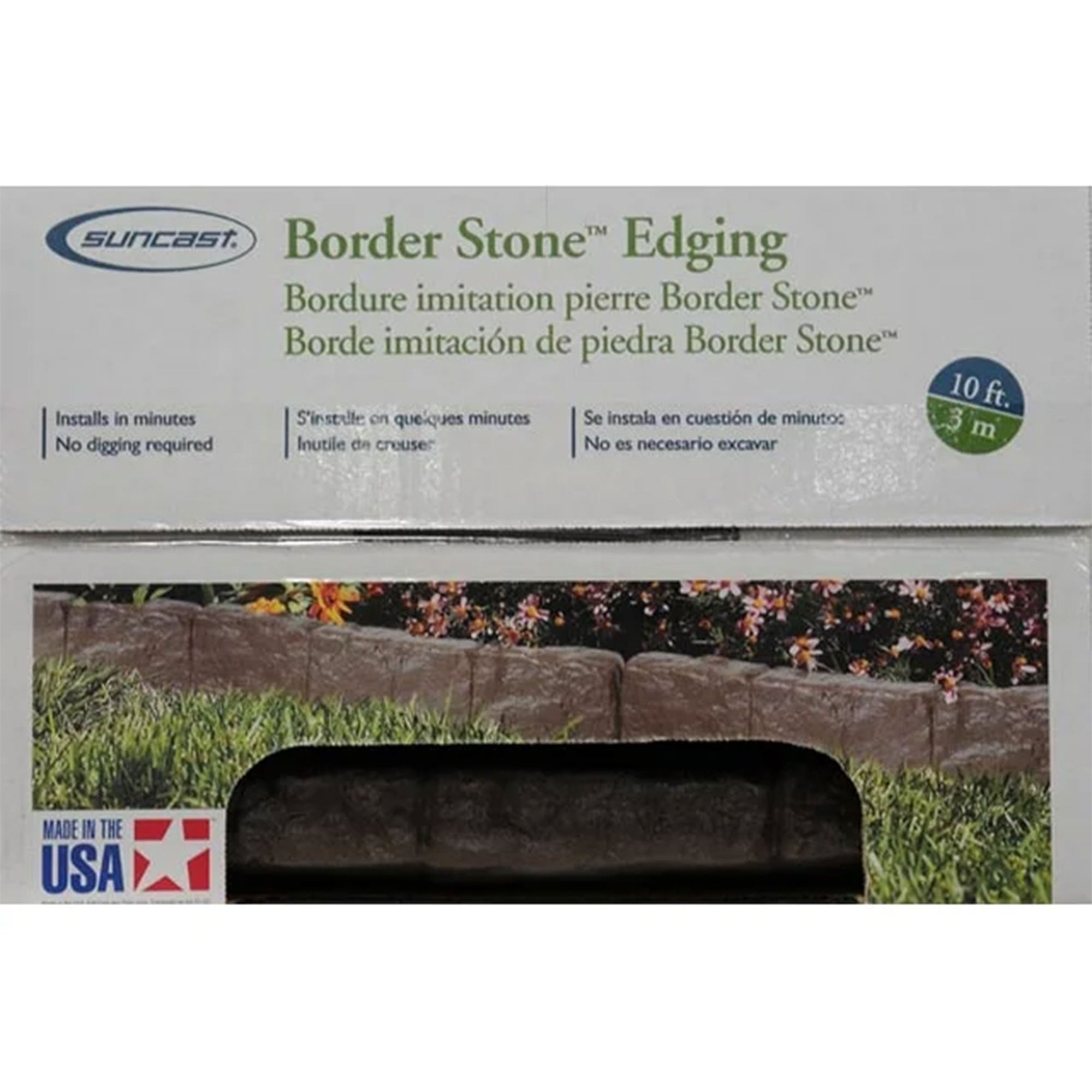 Suncast Plastic Border Stone Edging for Enclosing Flower Beds or Garden, Brown - VMInnovations