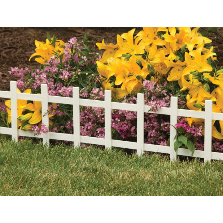 Suncast Cape Cod Styling Long Border Fence w/ Interlocking Tabs, White (4 Pack) - VMInnovations