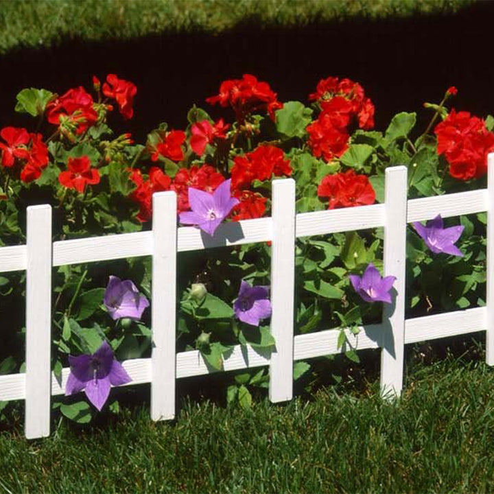 Suncast Cape Cod Styling Long Border Fence w/ Interlocking Tabs, White (4 Pack) - VMInnovations